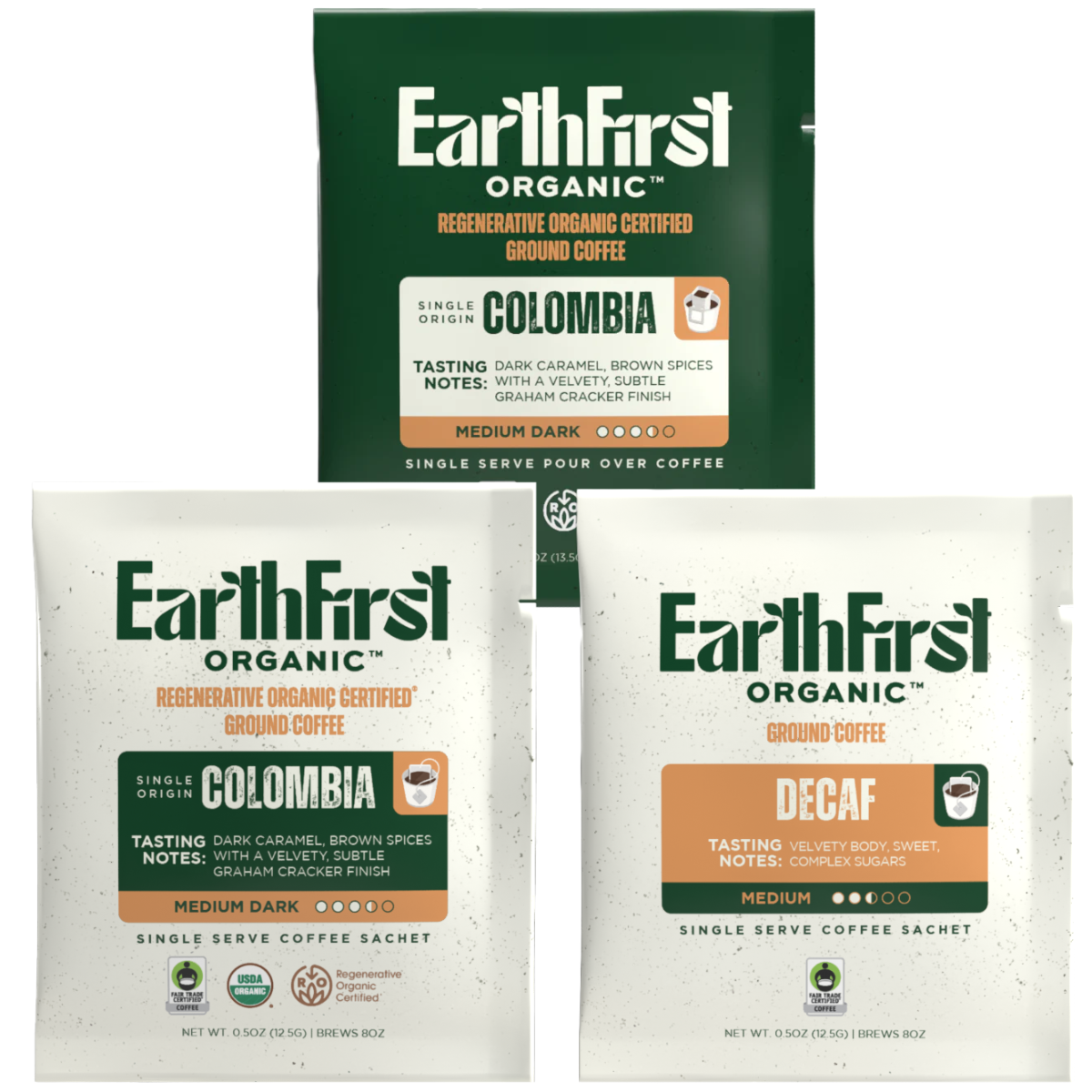Organic coffee bundle from EarthFirst Organic featuring a variety of whole coffee beans and brewing accessories.