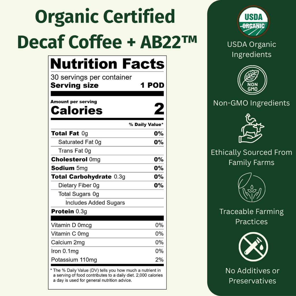 Organic Certified Swiss Water Processed Decaf Coffee 10g K-Cup with Probiotics (30 Count)