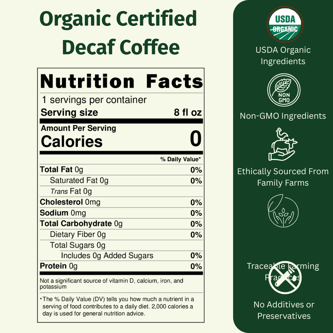EarthFirst Organic Swiss Water Process Decaf Coffee Sachet bundle, showing individual biodegradable coffee sachets with branding.