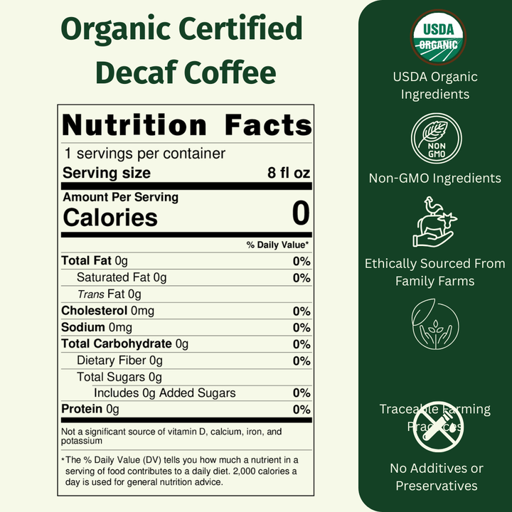 EarthFirst Organic Swiss Water Process Decaf Coffee Sachet bundle, showing individual biodegradable coffee sachets with branding.