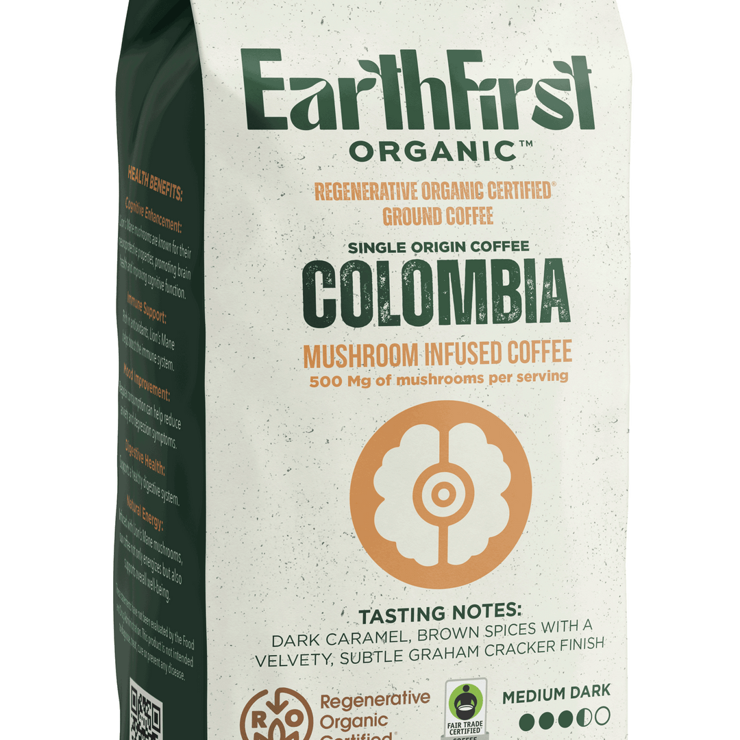 Regenerative Organic Certified Medium-Dark Roast Coffee with 500 MG's ROC Lion's Mane Mushrooms