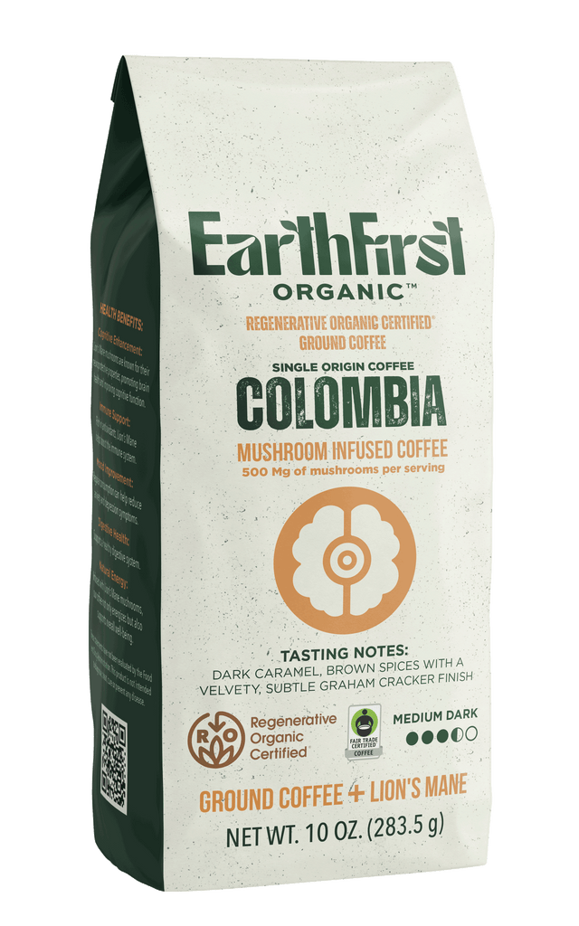 Regenerative Organic Certified Medium-Dark Roast Coffee with 500 MG's ROC Lion's Mane Mushrooms