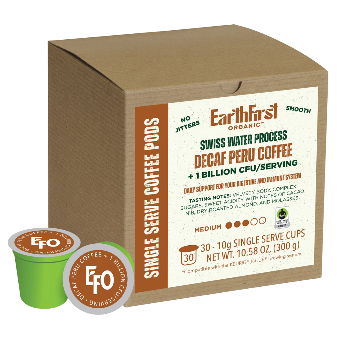 Organic Certified Swiss Water Processed Decaf Coffee 10g K-Cup with Probiotics (30 Count) - EarthFirst Organic