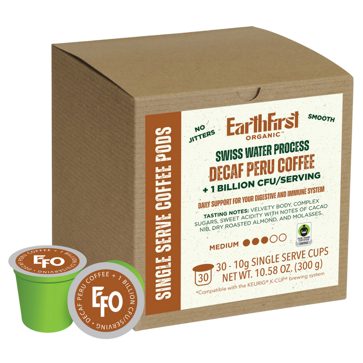 Organic Certified Swiss Water Processed Decaf Coffee 10g K-Cup with Probiotics (30 Count) - EarthFirst Organic