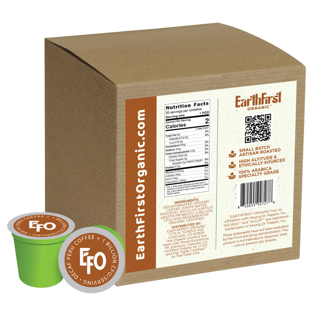 Organic Certified Swiss Water Processed Decaf Coffee 10g K-Cup with Probiotics (30 Count) - EarthFirst Organic
