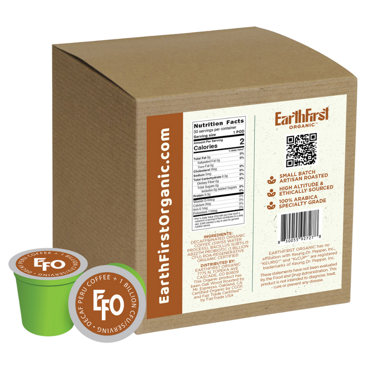 Organic Certified Swiss Water Processed Decaf Coffee 10g K-Cup with Probiotics (30 Count) - EarthFirst Organic
