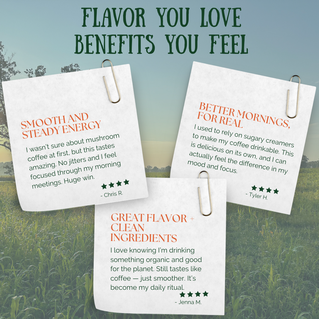 Regenerative Organic Certified Medium-Dark Roast Coffee with 500 MG's ROC Lion's Mane Mushrooms - EarthFirst Organic