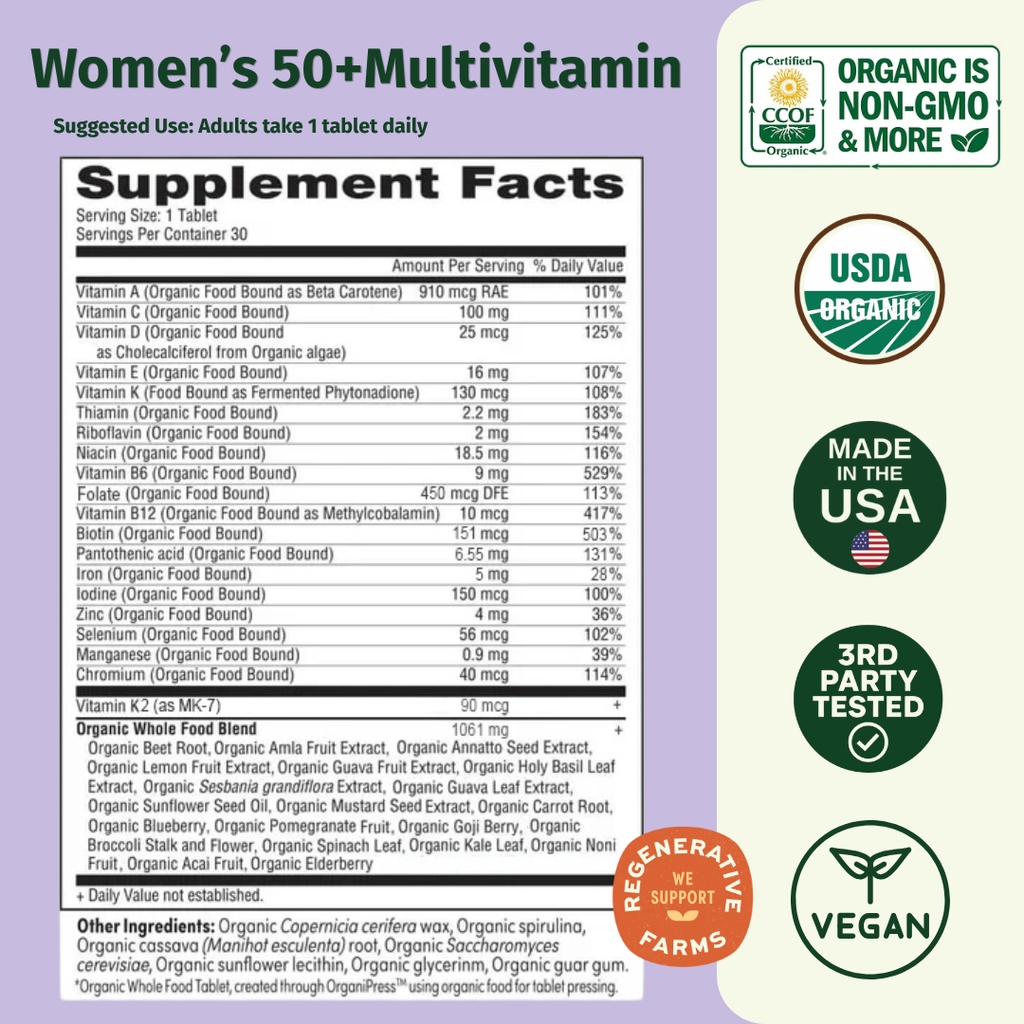 Women's 50+ Multivitamin Once Daily - EarthFirst Organic