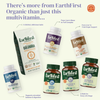 EarthFirst Organic men's 50+ multivitamin bottle with supplement tablets and label, designed for daily health support.