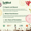 EarthFirst Organic Women's 50+ Multivitamin bottle featuring colorful label with images of whole foods and regenerative agriculture symbols.