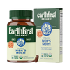 EarthFirst Organic men's multivitamin bottle with 30 capsules, featuring a label with natural ingredients and health benefits.