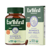 Bottle of EarthFirst Organic Women's 50+ Multivitamin Once Daily supplement with 30 tablets, featuring a colorful label.