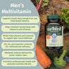 Men's Multi Once Daily bottle surrounded by fresh vegetables and fruits, supports energy, bone health, and cardiovascular ...