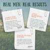 Men's Multi Once Daily tablets with testimonials highlighting energy boost, clean ingredients, and easy daily routine inte...